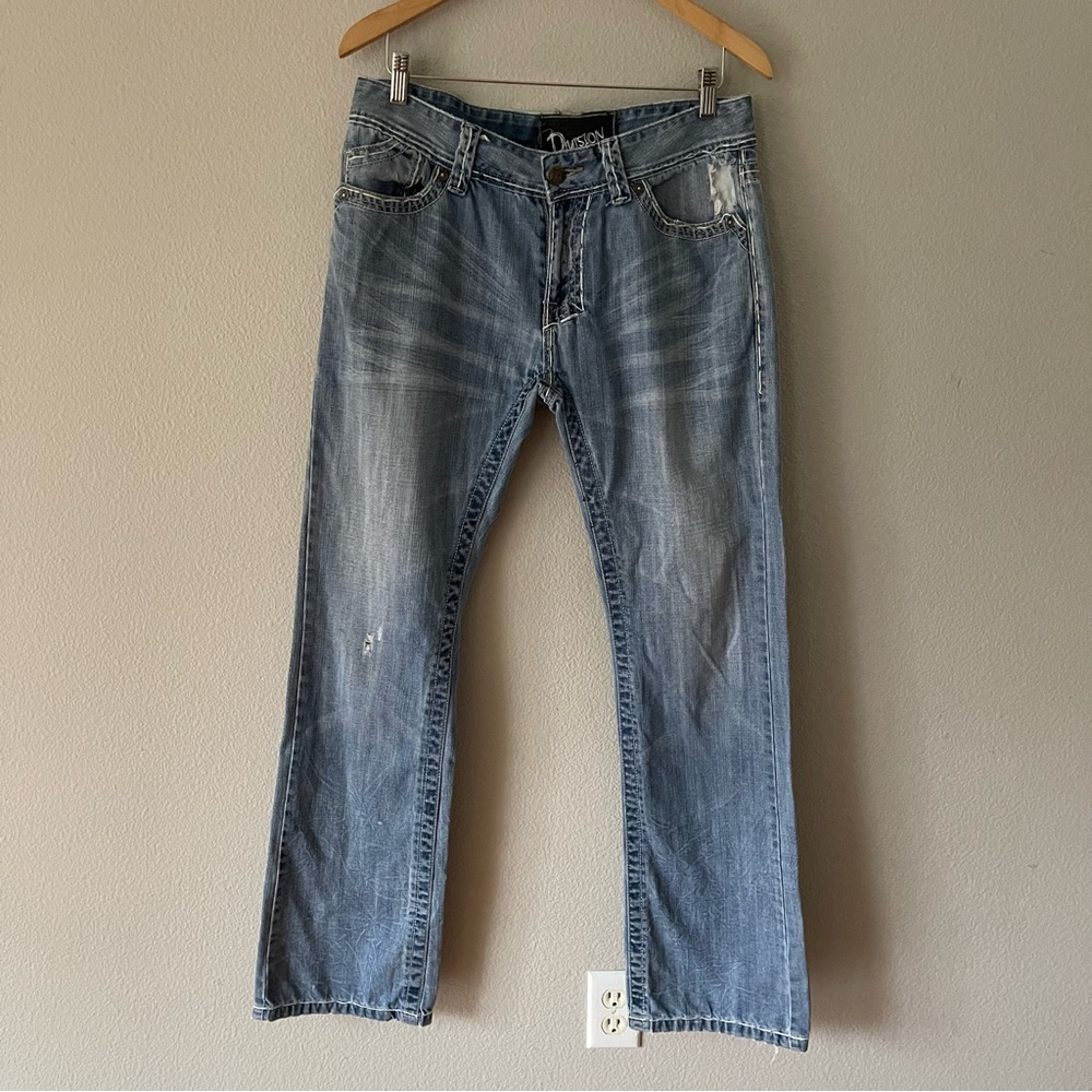 Division E Flap Pockets Distressed Bootcut Jeans … - image 1